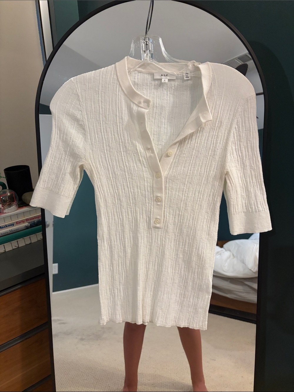 A.L.C. Ivory Ribbed Polo Knit Top